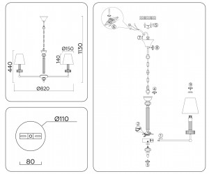 LH71003/7 BN/WH никель/белый E14*7 max 40W D820*1130