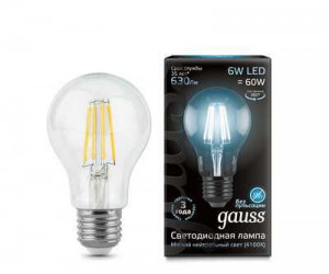 Лампа Gauss LED Filament A60 E27 6W 4100К 1/10/40