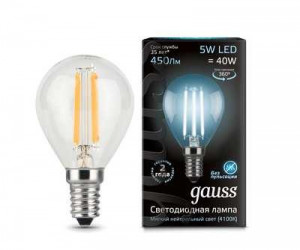 Лампа Gauss LED Filament Globe E14 5W 4100K 1/10/50