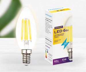 Лампа Filament LED C37-F 6W E14 3000K (60W)