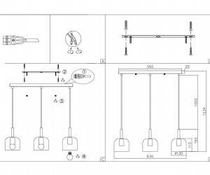 TR97118/3 GD/BK золото/черный E27*3 max 40W D130*113*1200