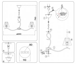 LH57083/7 SN/FR никель/белый матовый E14/7 max 40W D840*790