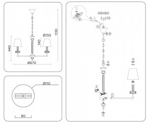 LH71021/5 BS/WH латунь/белый E14*5 max 40W D670*1130