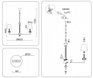 LH71023/7 BS/WH латунь/белый E14*7 max 40W D820*1130