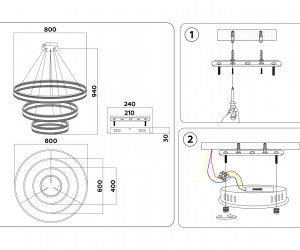 FA6183/3 GD золото 245W 3000K+6400K/3000K/6400K/4200K+4200K D800*940 (ПДУ РАДИО 2.4G)