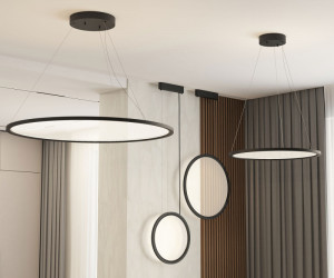 Подвесной светильник горизонтальный VEIL, 80 Вт, ?1000?В1500 мм, LED 2700-6000K, IP20, пульт Д/У (в комплекте), черный, алюминий, акрил