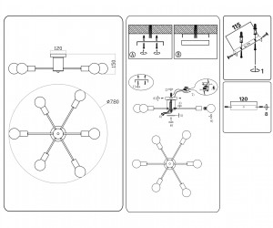 TR80402/6 BK черный E27/6 max 60W D780*150