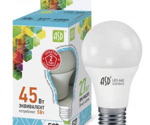 Лампа светодиодная LED-A60-standard 5Вт 160-260В Е27 4000К 400Лм ASD (10/50шт)
