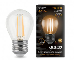 Лампа Gauss LED Filament Globe E27 5W 2700K 1/10/50