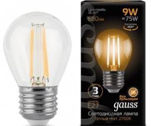 Лампа Gauss LED Filament Globe E27 9W 2700K 1/10/50