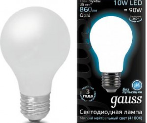 Лампа Gauss LED Filament A60 OPAL E27 10W 4100К 1/10/40
