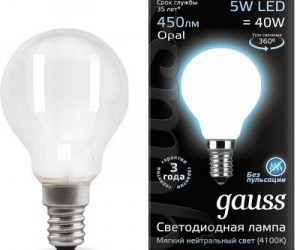 Лампа Gauss LED Filament Globe OPAL E14 5W 4100K 1/10/50