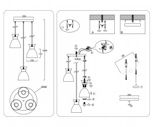 TR8467/3 WH/FGD белый/золото E27/3 max 60W D340*1000