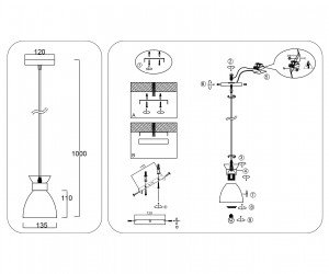 TR8468 BK/FGD черный/золото E27 max 60W D130*1000