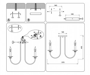TR9621/5 BK/CGD черный/золото E14/5 max 40W D570*410