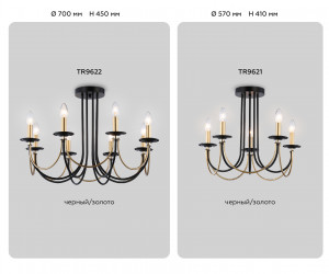 TR9622/8 BK/CGD черный/золото E14/8 max 40W D700*450