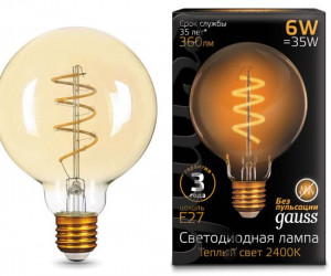 Лампа Gauss LED Filament G95 Flexible E27 6W Golden 360lm 2400К 1/20