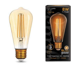 Лампа Gauss LED Filament ST64 E27 8W Golden 740lm 2400К 1/10/40