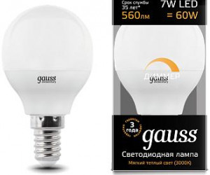 Лампа Gauss LED Globe-dim E14 7W 3000К диммируемая 1/10/100