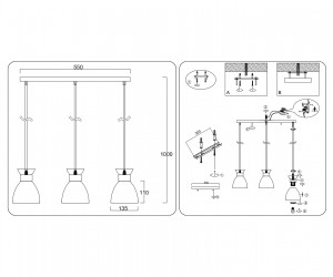 TR8469/3 BK/FGD черный/золото E27/3 max 60W 550*135*1000