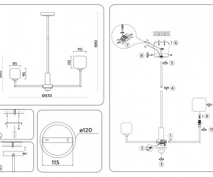 LH53003/8 SN/FR сатин никель/белый матовый G9*8 max 40W D830*680