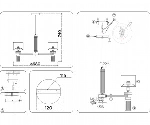 LH71301/5 CGD/WH золото/белый E14/5 max 40W D680*740