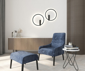 DK5035-BK Бра ROUND со светодиодом, IP20, 24W, 3000/4000/6500K, черный, алюминий