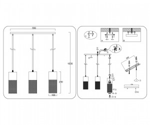 TR8499/3 WH/WD белый/дерево E27/3 max 60W 550*100*1000
