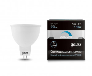 Лампа Gauss LED MR16 GU5.3-dim 5W 4100K  диммируемая 1/10/100