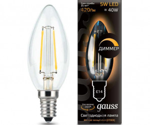 Лампа Gauss LED Filament Candle dimmable E14 5W 2700К 1/10/50