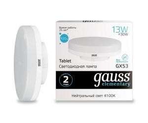Лампа Gauss LED Elementary GX53 13W 920lm 4100K 1/10/100