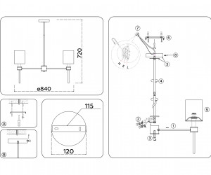 LH72373/7 DBS/WH темная латунь/белый E14/7 max 40W D840*720