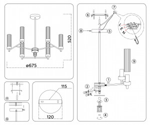 LH55151/6 CH/CL хром/прозрачный E14/6 max 40W D675*520