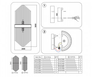 TR5372/2 GD/CL золото/прозрачный G9/2 max 40W 500*200*100