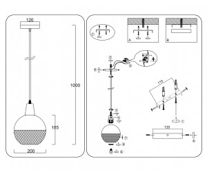 TR8502 WH/CP белый/медь E27 max 60W D200*1000