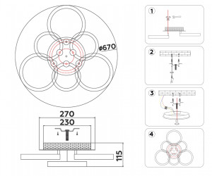 FA3844/3+3 WH белый 102W 3000K-6400K+RGB D670*115 (ПДУ РАДИО 2.4G)