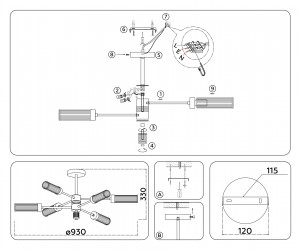 LH55162/8 BS/CL латунь/прозрачный E14/8 max 40W D930*330