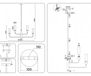 LH53252/8 BS/FR латунь/белый матовый E14*8 max 40W D1260*1445