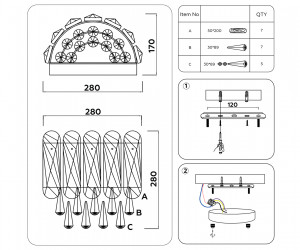 TR5077/2 CH/SM/CL хром/дымчатый/прозрачный E14/2 max 40W 280*280*170