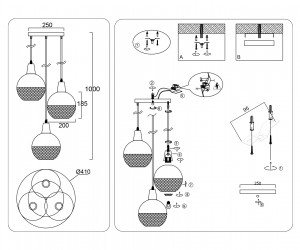 TR8505/3 BK/CP черный/медь E27/3 max 60W D410*1000