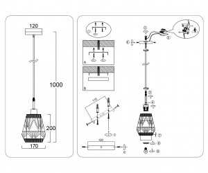 TR8521 BK/SB черный/бронза E27 max 60W D170*1000