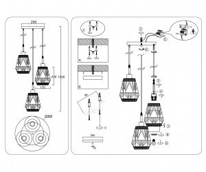 TR8522/3 BK/SB черный/бронза E27/3 max 60W D380*1000