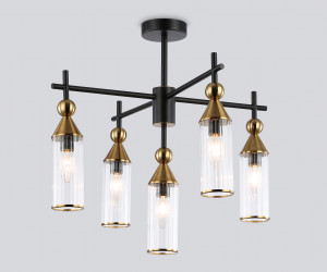 LH55256/5 BK/BS/CL черный/латунь/прозрачный E14*5 max 40W D520*520