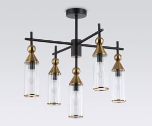 LH55256/5 BK/BS/CL черный/латунь/прозрачный E14*5 max 40W D520*520