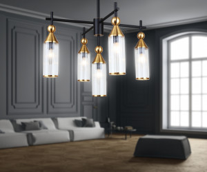 LH55256/5 BK/BS/CL черный/латунь/прозрачный E14*5 max 40W D520*520