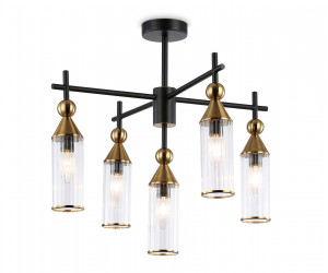 LH55256/5 BK/BS/CL черный/латунь/прозрачный E14*5 max 40W D520*520