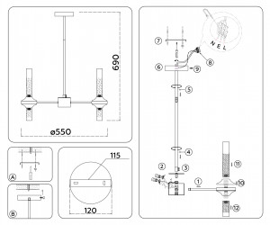 LH55351/10 BK/CGD/CL черный/золото/прозрачный G9/10 max 30W D550*690