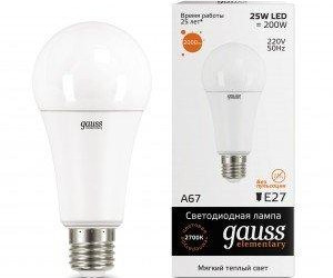 Лампа Gauss LED Elementary A67 25W E27 3000K 1/10/50