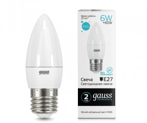 Лампа Gauss LED Elementary Candle 6W E27 4100K 1/10/50