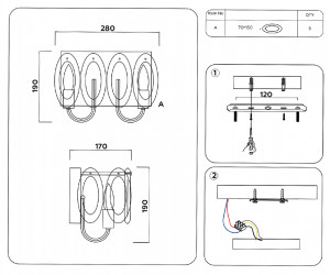 TR5180/2 CH/CL/FR хром/прозрачный/белый матовый E14/2 max 40W 280*190*170